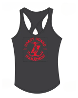 View a larger image of Ladies Racerback Tank- Charcoal & Red logo