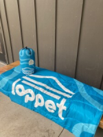 View a larger image of Loppet Custom Stuff Sack Puffy Blanket - Blue Topo