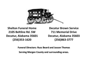 Event sponsors for 2024 Logo for Shelton Funeral Home and Decatur Brown Service
