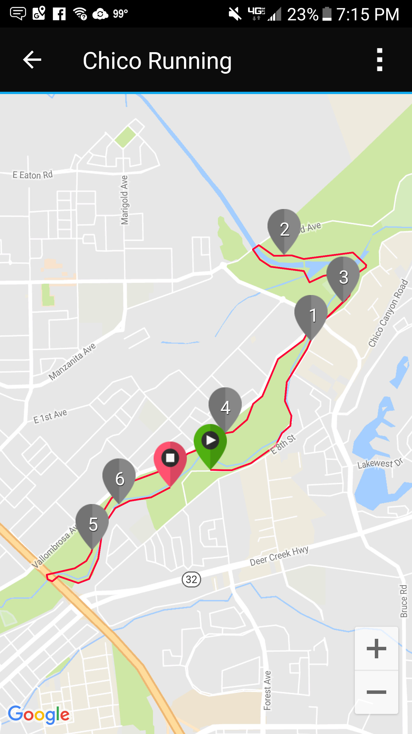 10K Map Bidwell Park in Chico Bidwell park, Map, Deer creek