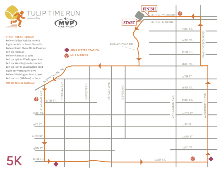 2022 Tulip Time Run 5K Route