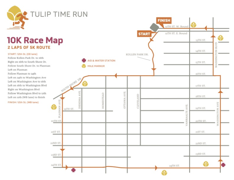2023 Tulip Time Run 10K Route