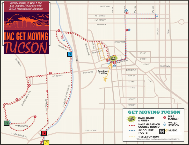TMC Get Moving Tucson HalfMarathon & 5k Updated map of the three
