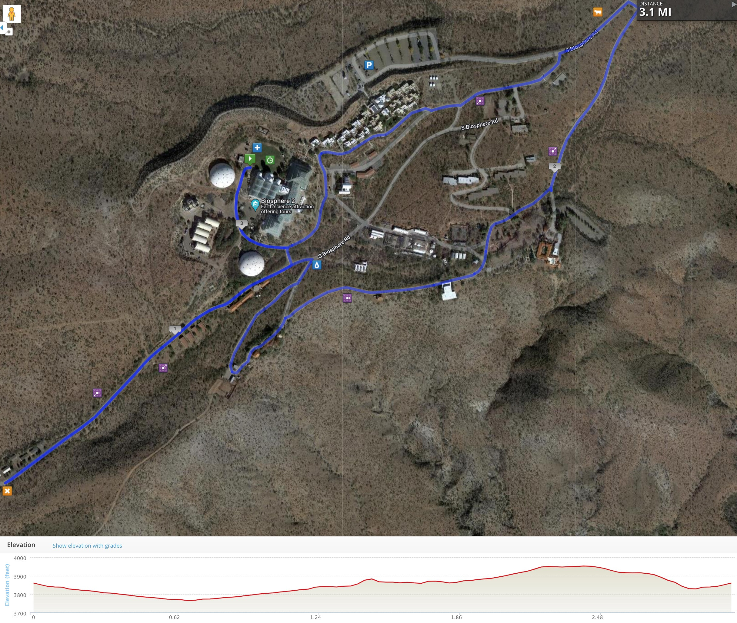TMC Earth Day 5K at Biosphere 2: Expected Route, with elevation chart,  details, and driving directions to Biosphere 2