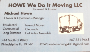 Sponsorship Logo for Howe We Do It Moving 267-831-9448