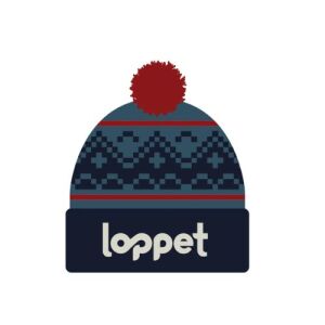 Loppet Pom Beanie- Red Pom + Navy Pattern