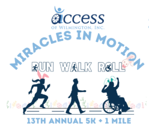 Miracles in Motion Run, Walk or Roll 5K + 1 Mile logo