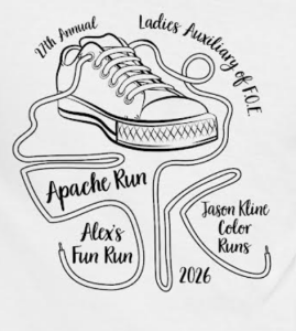 27th Annual Ladies Auxiliary of F.O.E. Apache Run 5K, Alex's One Mile/Half Mile Fun Run, & Jason Kline Memorial Color Runs (.60/1.2 mile) logo