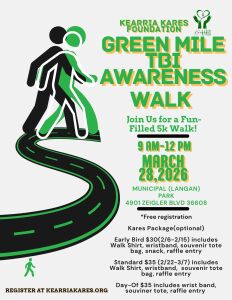 Kearria Kares Foundation Green Mile TBI Awareness Charity Walk logo