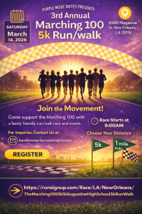 Purple Music Notes Presents 3rd Annual Marching 100 5k Run/Walk home