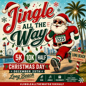 Jingle All the Way - Christmas Day 5K, 10K, Half Marathon, Kids Dash by Califlow Runs logo