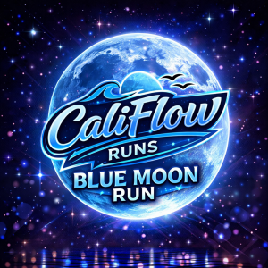 Blue Moon 5K. 10K. Half Marathon by Califlow Runs logo