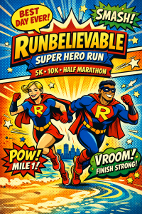 Runbelievable -Super Hero Run 5K. 10K. Half Marathon by Califlow Runs homepage