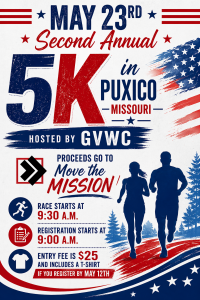 Red White and Run Puxico 5k logo