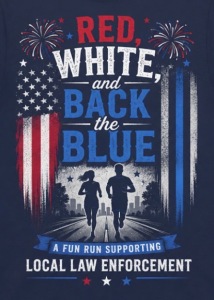 RED, WHITE AND BACK THE BLUE MYSTERY FUN RUN. logo