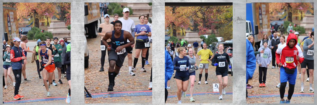 Photos of runners participating in the 2025 St. Louis Track Club Marathon Relay