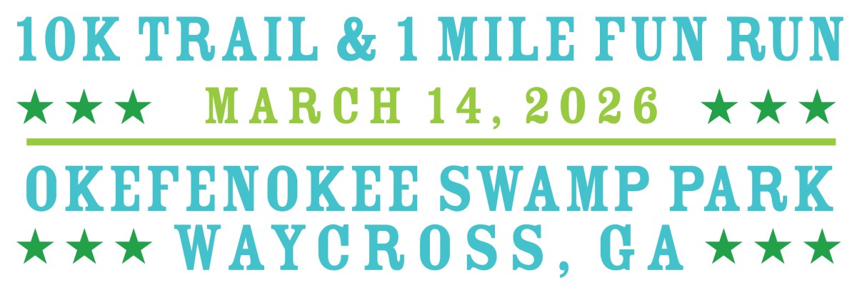 10k Trail Run & 1 Mile Fun Run March 14, 2026 Okefenokee Swamp Park