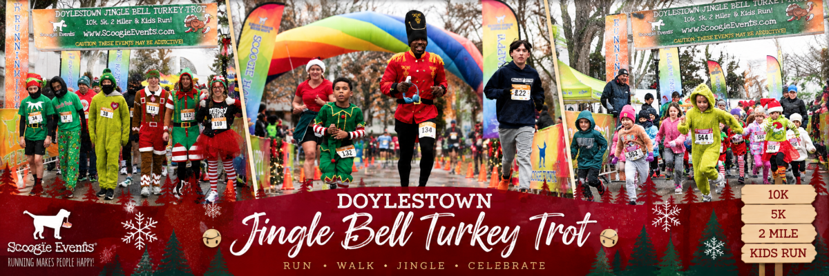 10th Annual Doylestown Jingle Bell Turkey Trot 5k, 10k, 2 Mile FUN Reindeer Run/Walk & Li'l Elves Kids' Run! banner