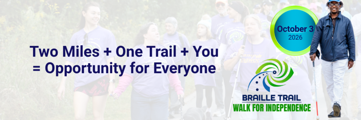 Image that reads Two Miles + One Trail + You= Opportunity to Everyone