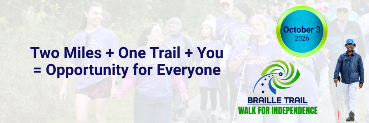 Image that reads Two Miles + One Trail + You= Opportunity to Everyone