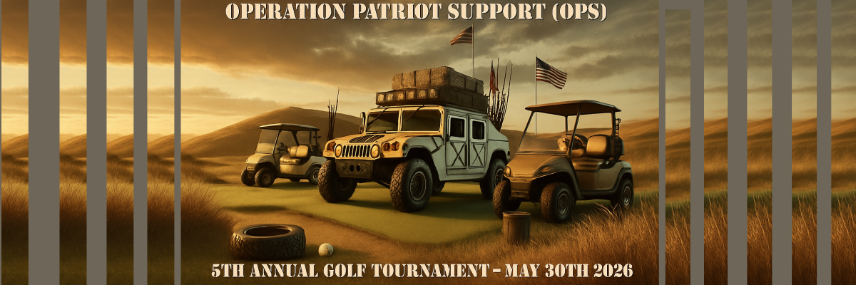 Operation Patriot Support 5th Annual Golf Tournament Flyer with GWOT HUMVEE and golf carts.