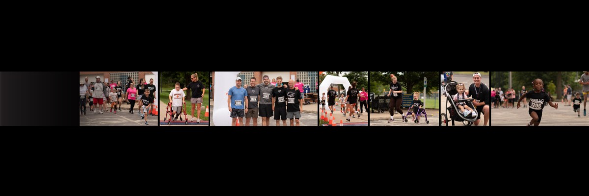 Collage of photos from Embrace the Pace, showing children and adult participants