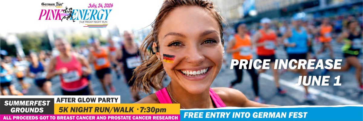 Pink Energy Run/Walk  5k Germanfest July 24, 2026 night run Military Veterans Family Kiddo Dash