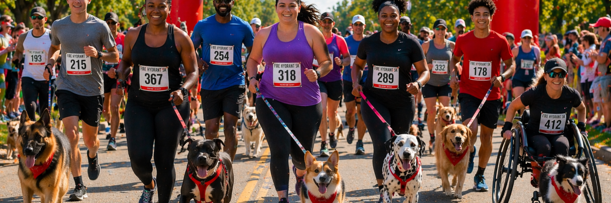 Fire Hydrant 5K runners and their dogs.